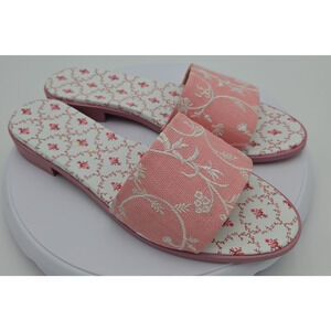 Hill House THE CITY SLIDE Mules Sandal Shoes Pink Embroidery Sandals Sz 9.5 NWOB